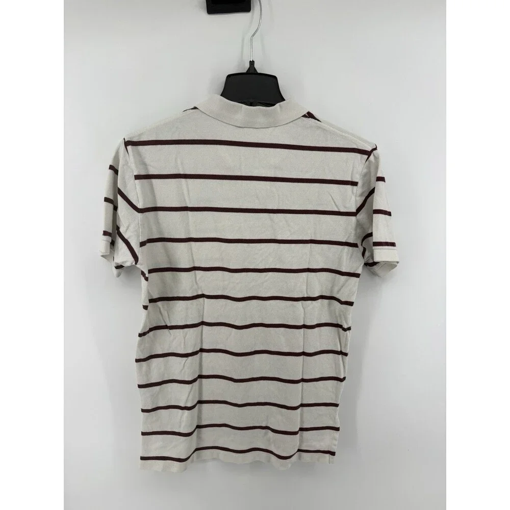 Polo Ralph Lauren Men’s Striped Polo Shirt Maroon And Cream Logo Size Medium